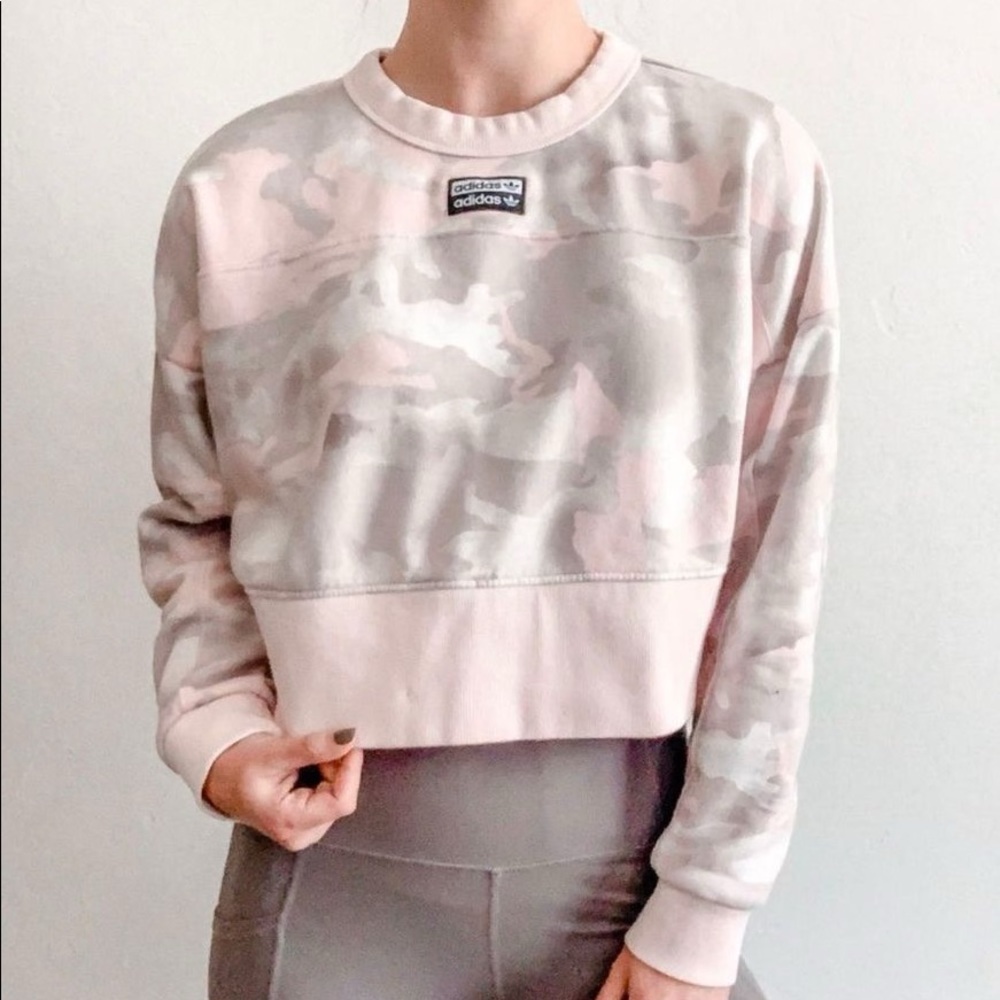 Adidas original cropped pink camo sweatshirt.